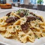 Beef and Bowtie Pasta with Alfredo Sauce
