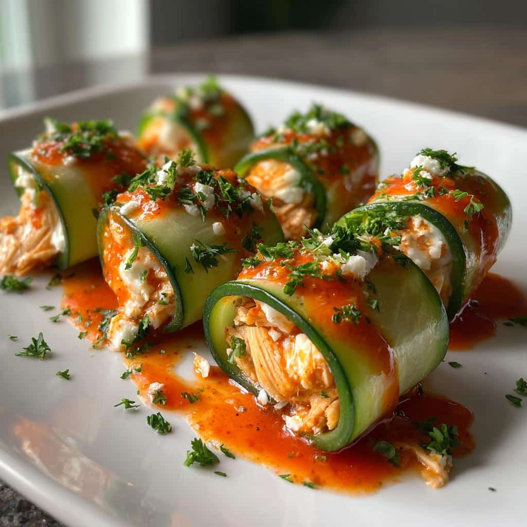 Buffalo Chicken Cucumber Rolls