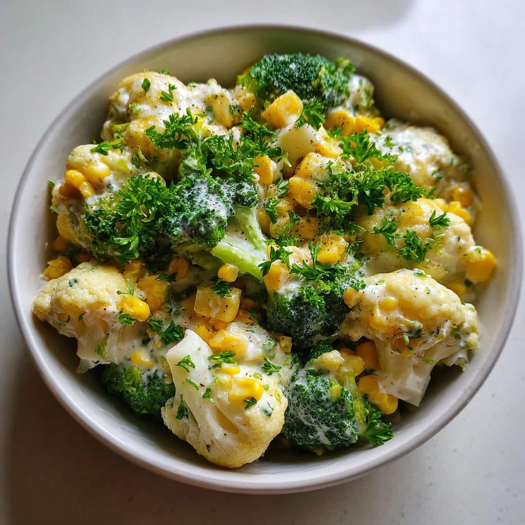 Creamy Broccoli Cauliflower Corn Salad - detail 1