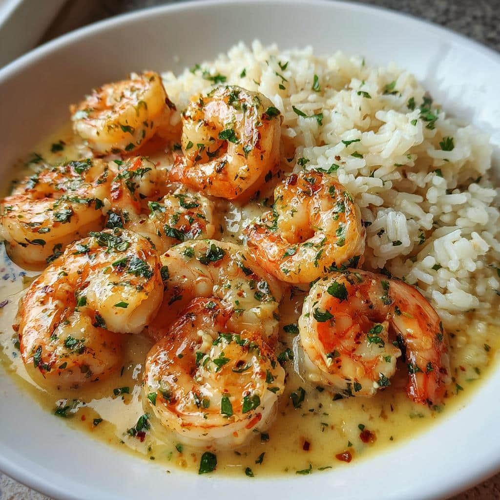 Creamy Garlic Butter Shrimp Bowl with Herb Rice