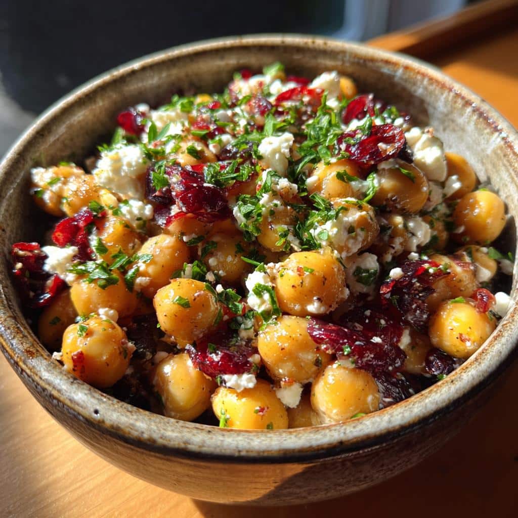 Feta & Cranberry Chickpeas with Lemon Vinaigrette