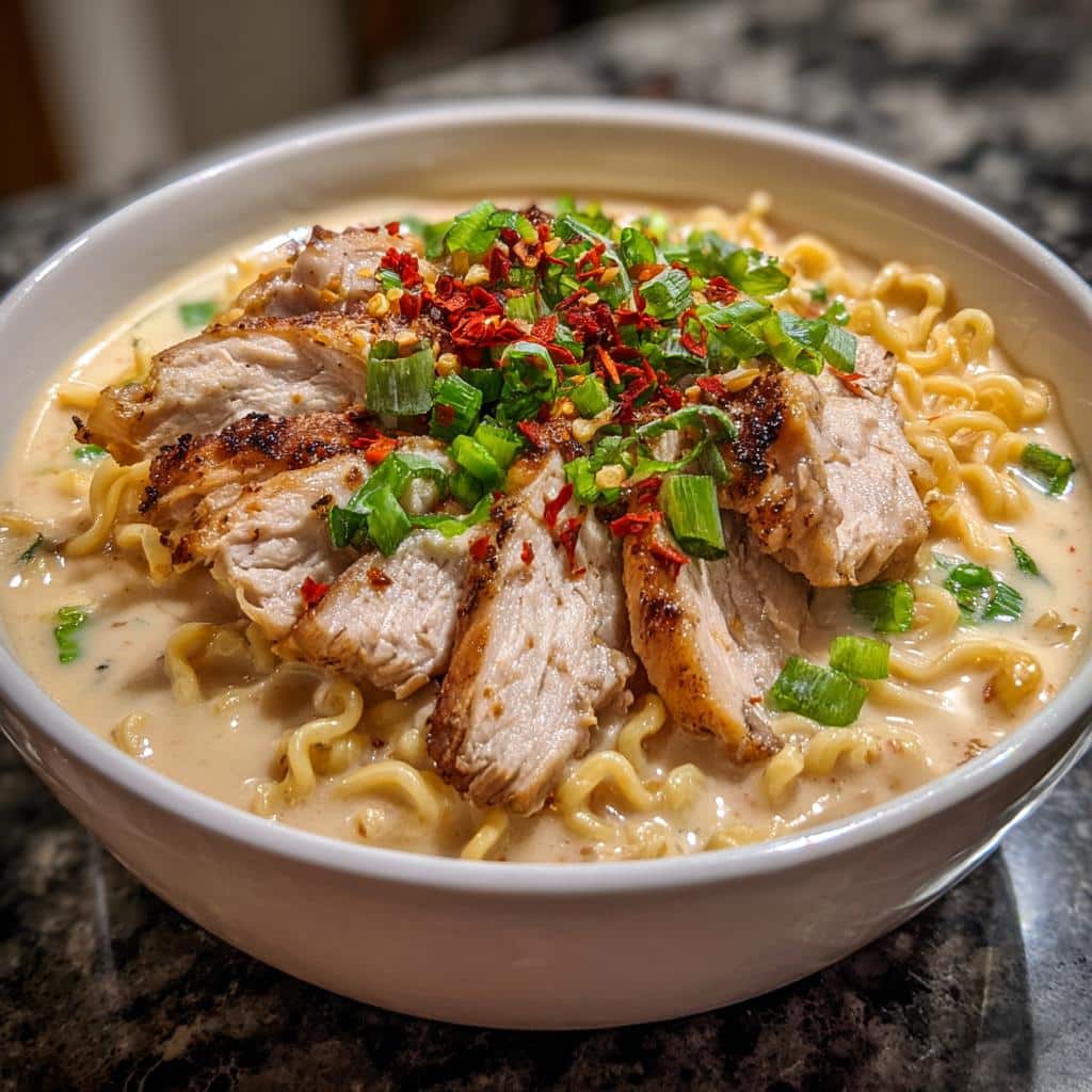 Fiery Chicken Ramen with Creamy Garlic Sauce - detail 1