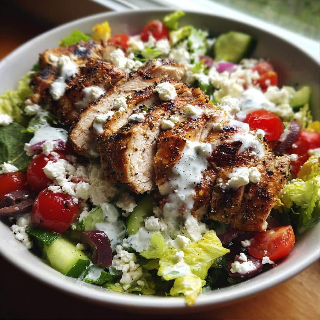 Grilled Chicken Greek Salad with Tzatziki