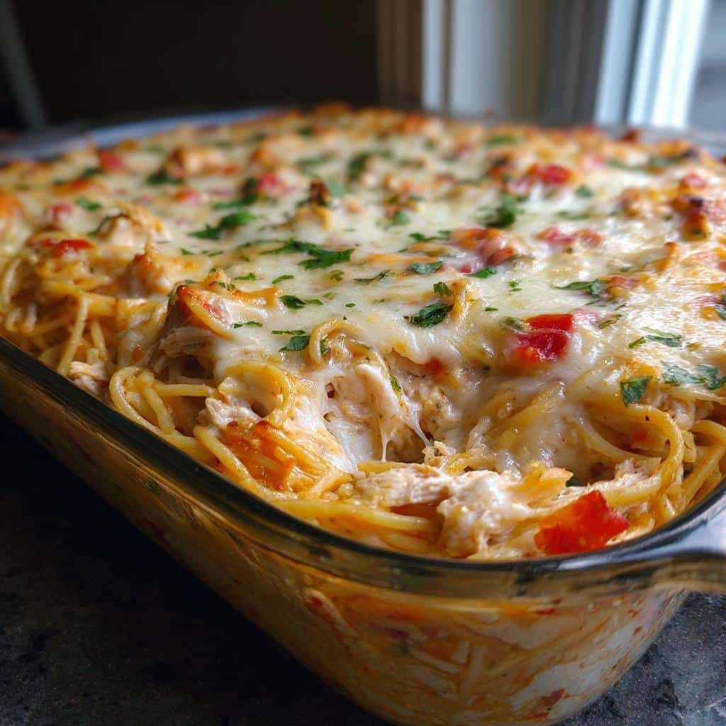 Irresistible Spicy Southern Chicken Spaghetti Casserole