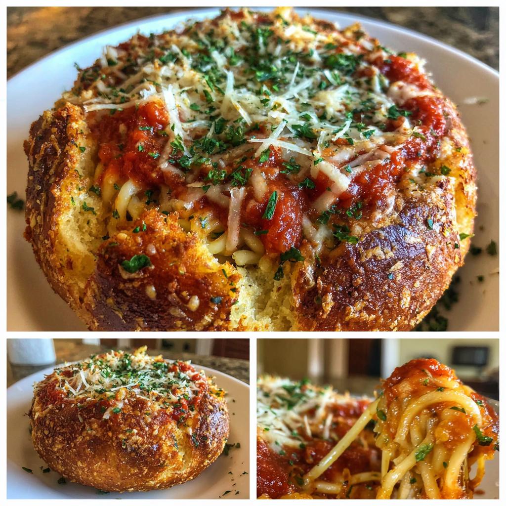 Spaghetti Garlic Bread Bowls