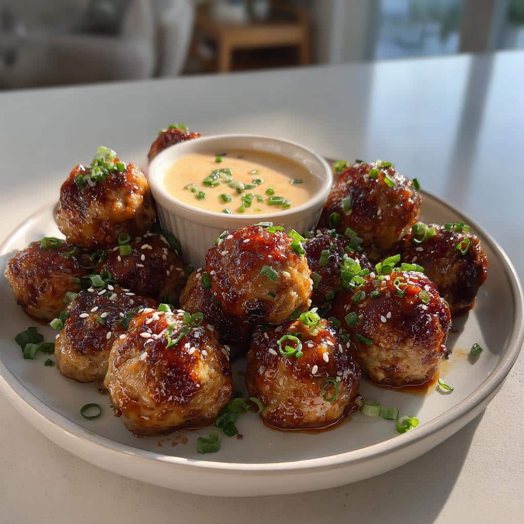 Tender Korean BBQ Meatballs with Spicy Mayo Dip - detail 1
