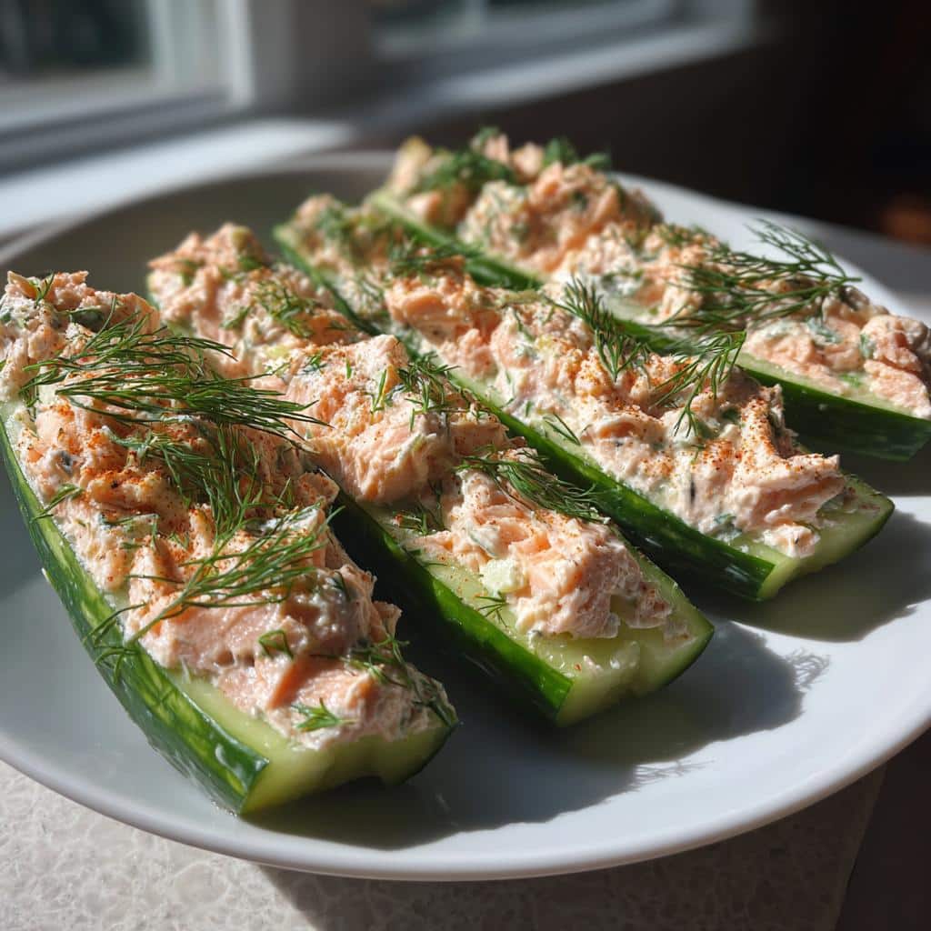 Cucumber Salmon Dip Boats