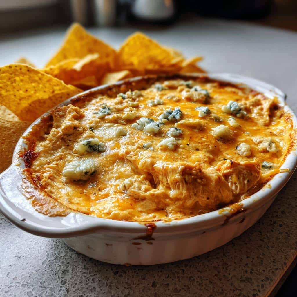 Hot Buffalo Chicken Dip with Tortilla Chips