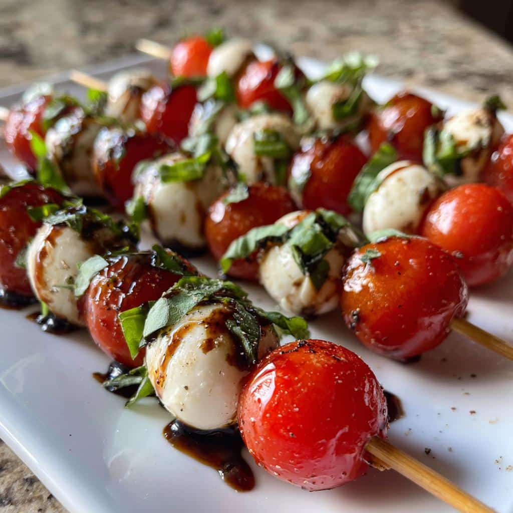 Mini Caprese Skewers with Balsamic Glaze