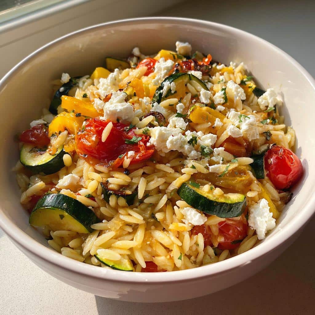 Orzo with Roasted Veggies Feta