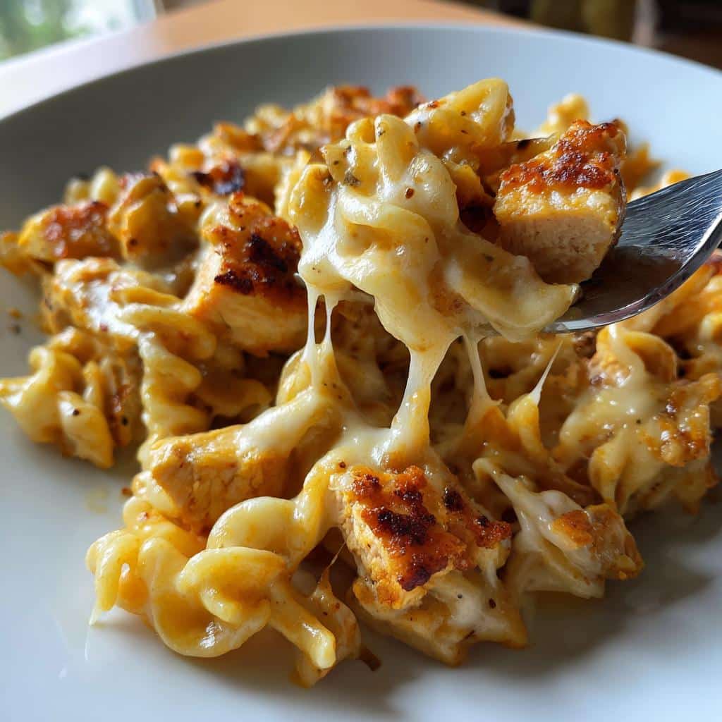 cheesy velveeta chicken twisted pasta with mozzarella garlic sauce
