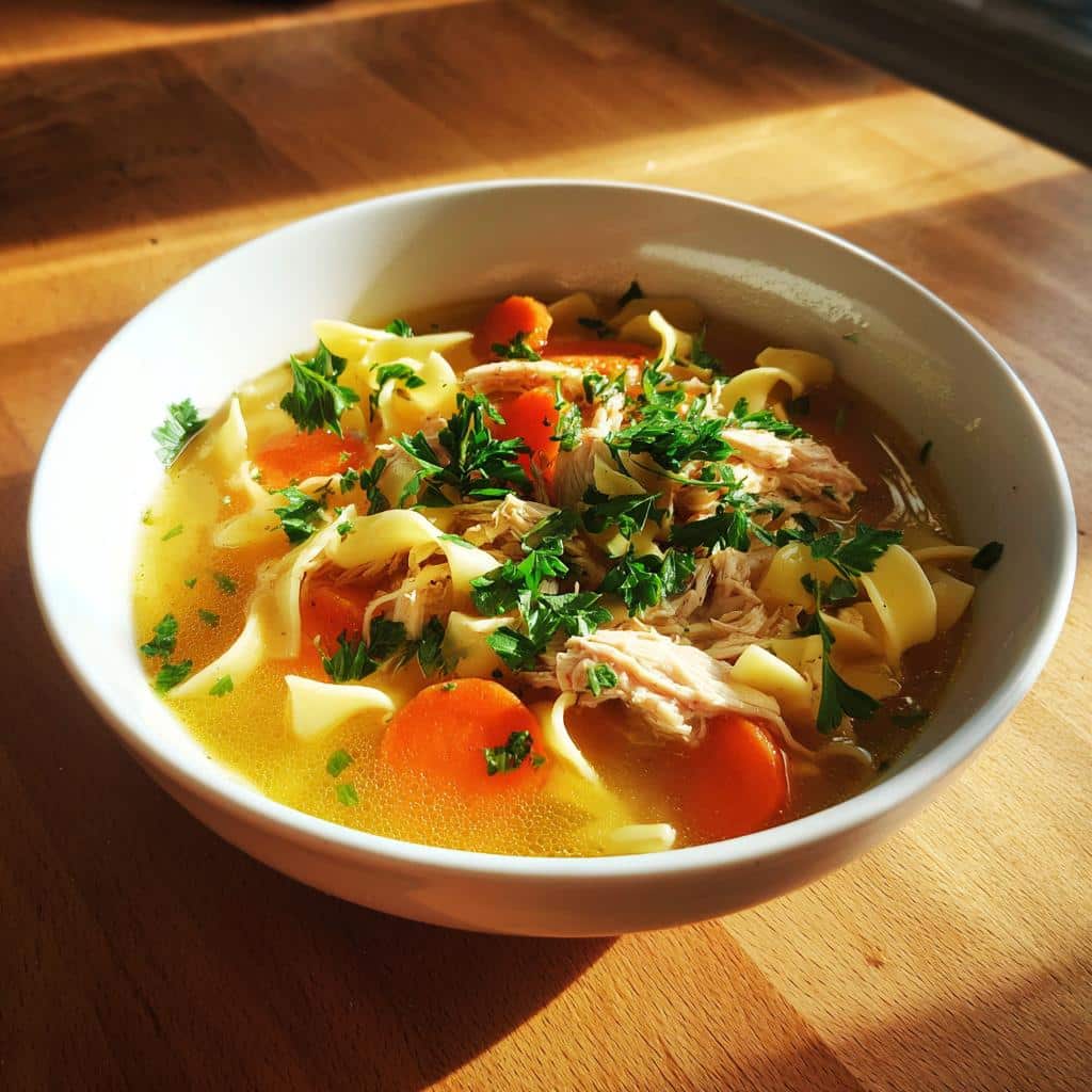 homemade chicken noodle soup - detail 1