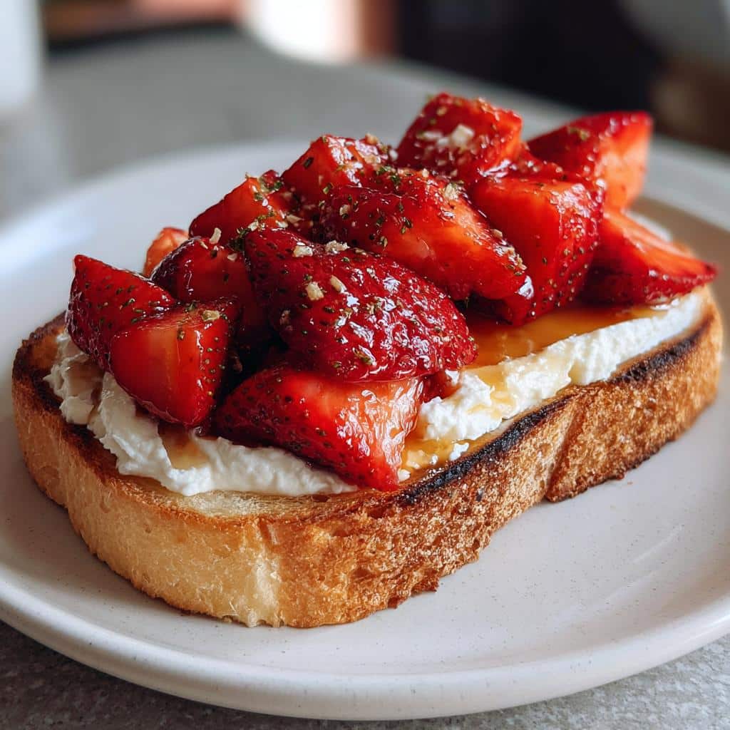 roasted strawberry whipped ricotta toast - detail 1