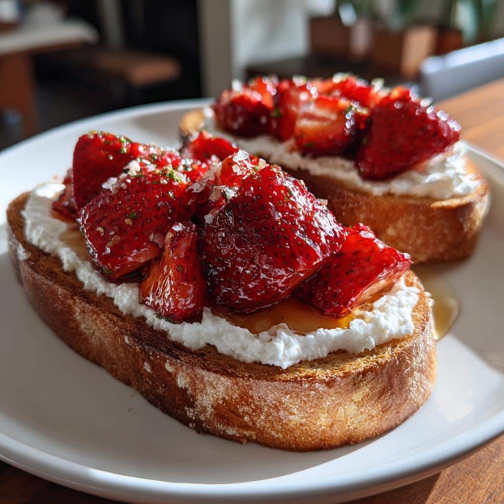 roasted strawberry whipped ricotta toast