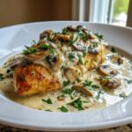 savory chicken in a creamy asiago mushroom sauce