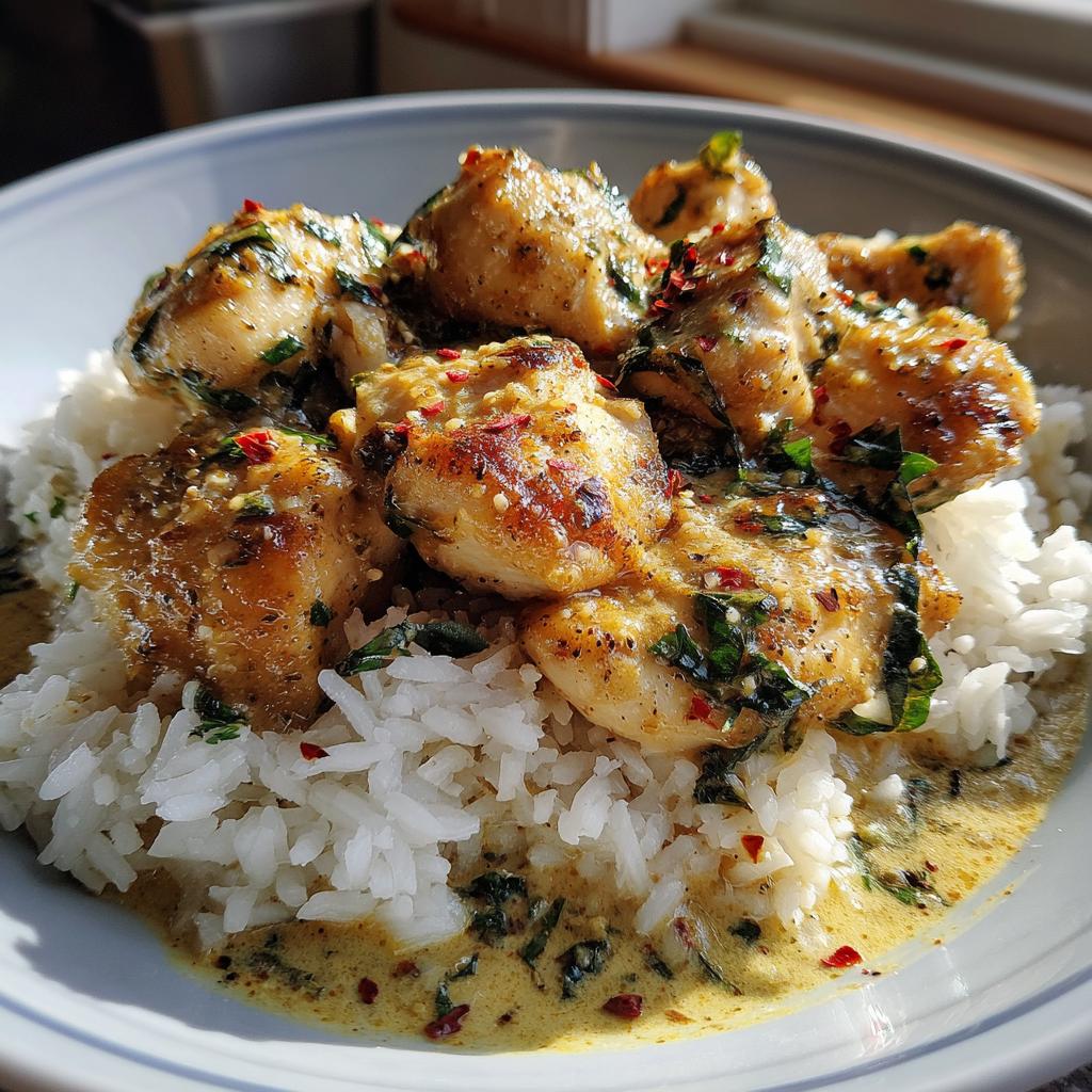 spiced coconut basil chicken with rice - detail 1