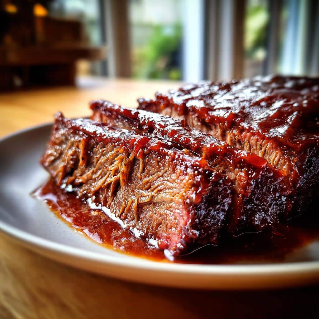tender brisket with homemade barbecue sauce