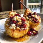 baked pears with feta honey and cranberries
