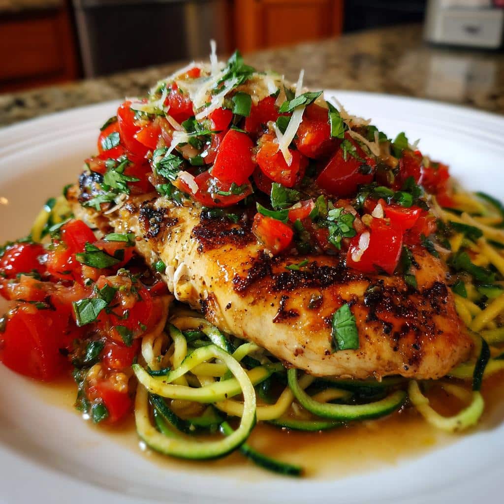 bruschetta chicken with zucchini noodles - detail 1