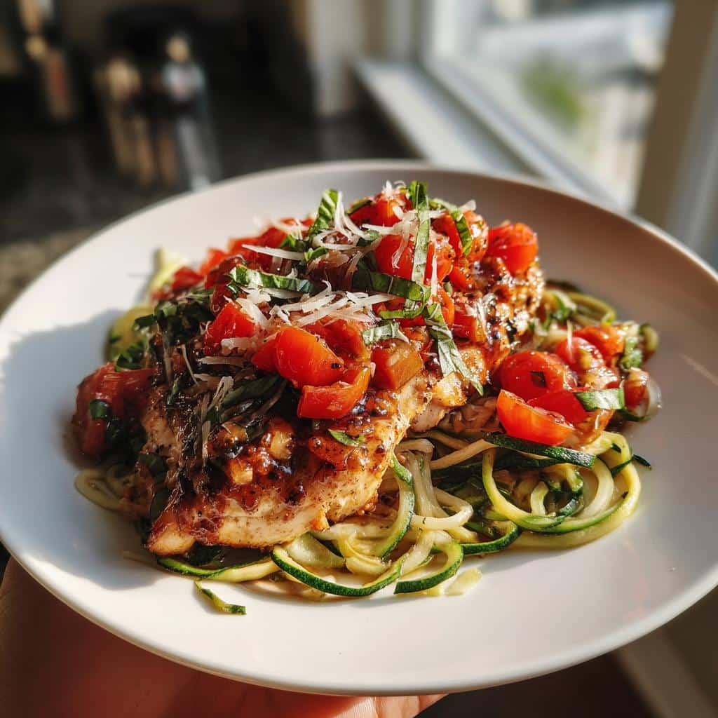 bruschetta chicken with zucchini noodles