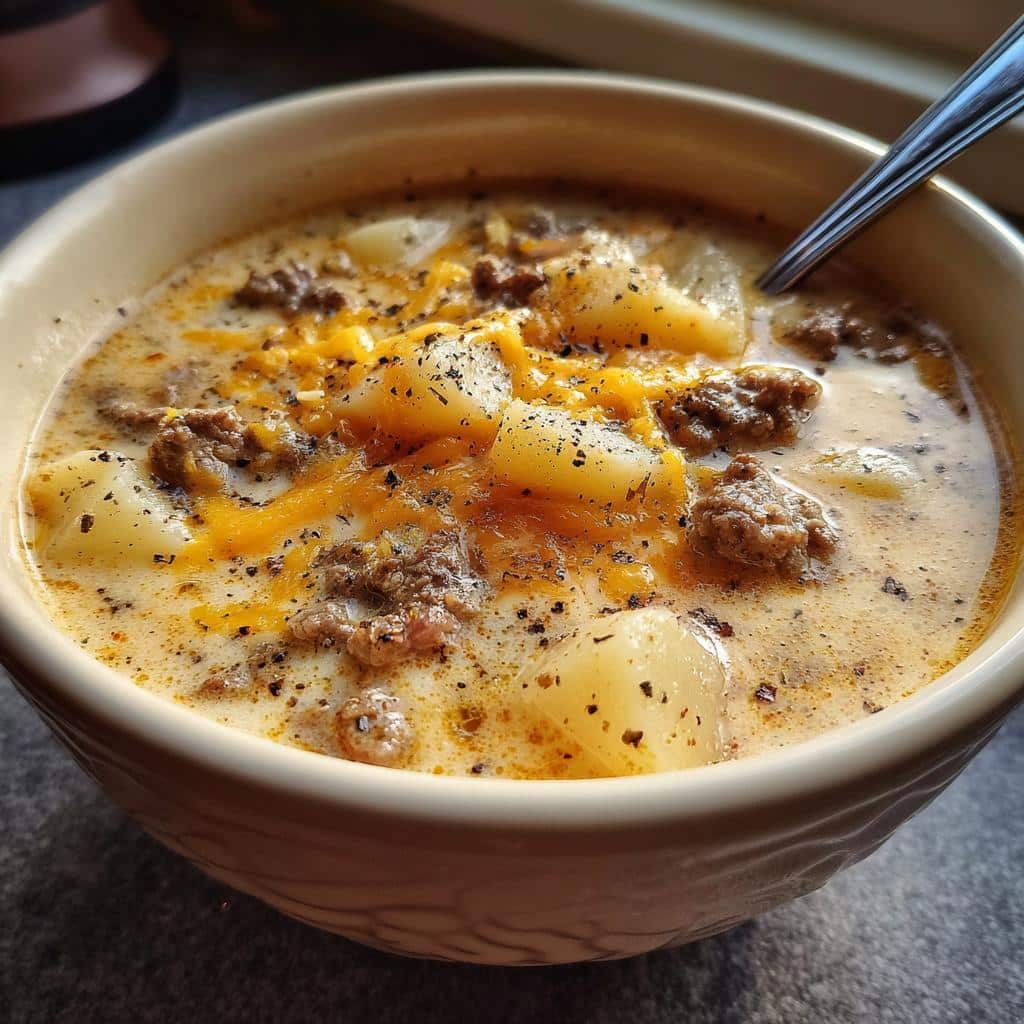 cheesy beef and potato soup