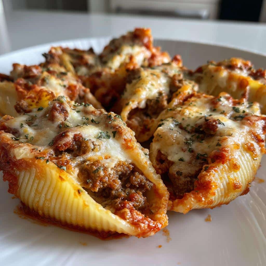 cheesy beef stuffed shells with creamy ricotta filling