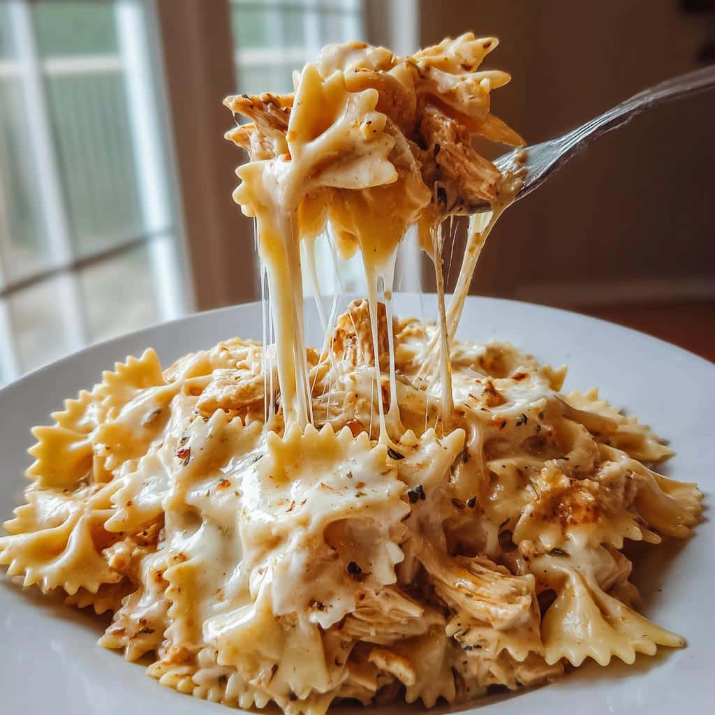 chicken creamy velveeta bowtie pasta with mozzarella garlic sauce