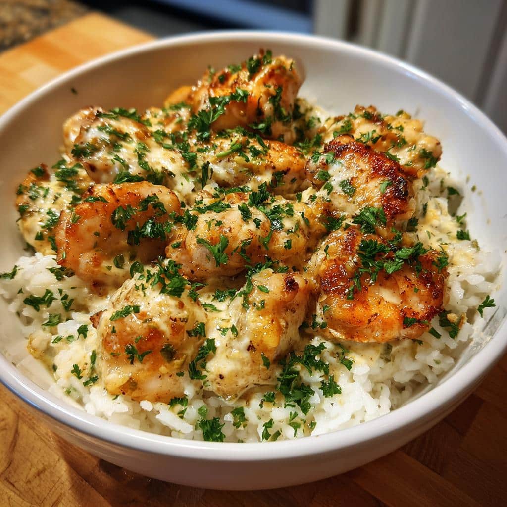 chicken scampi with creamy garlic parmesan rice