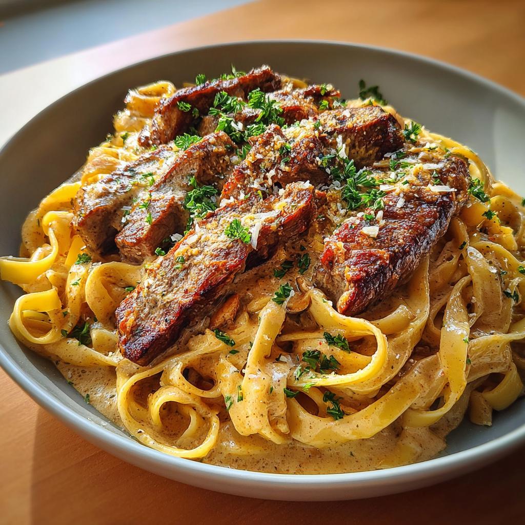 creamy cajun butter tender steak pasta skillet - detail 1