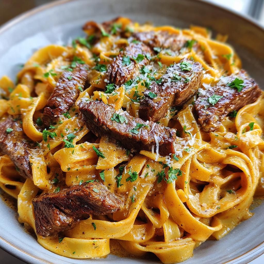 creamy cajun butter tender steak pasta skillet