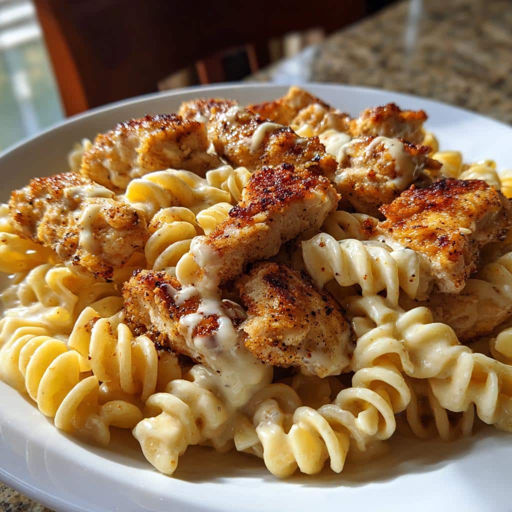 creamy cajun chicken rotini with mozzarella alfredo sauce - detail 1