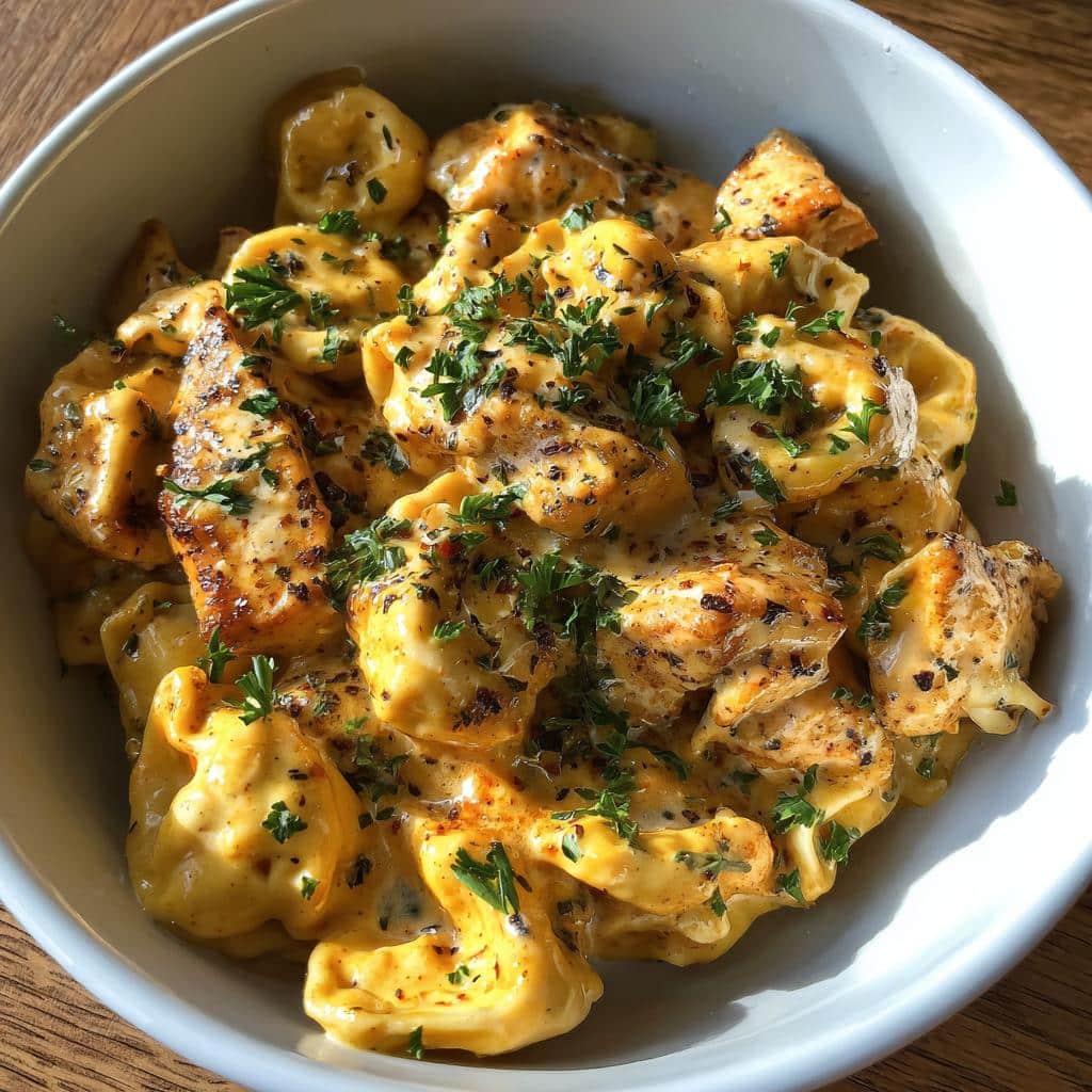 creamy cajun chicken tortellini in velveeta garlic cheese sauce - detail 1