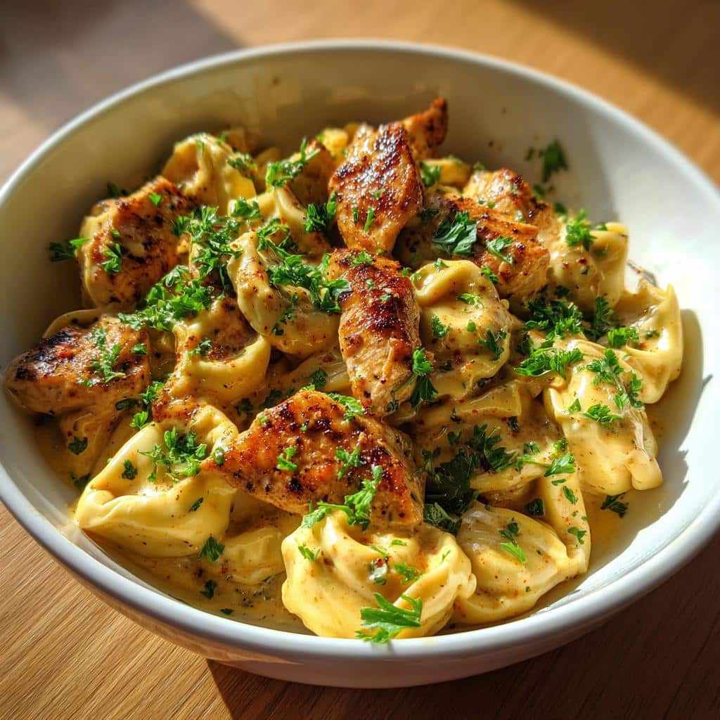 creamy cajun chicken tortellini in velveeta garlic cheese sauce