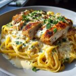 creamy garlic butter chicken linguine in alfredo sauce