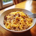 creamy high protein beef pasta