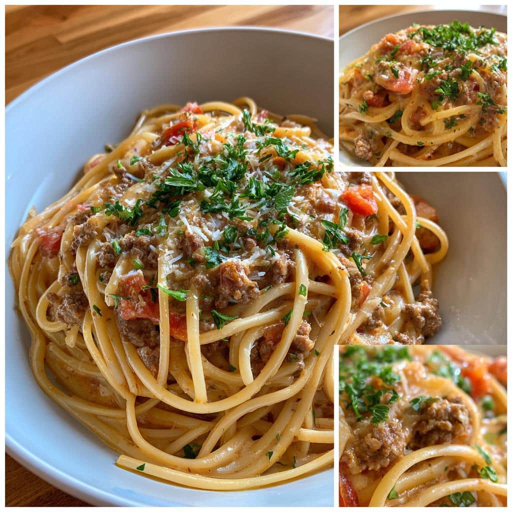 creamy italian spaghetti ground beef one pot meal - detail 1