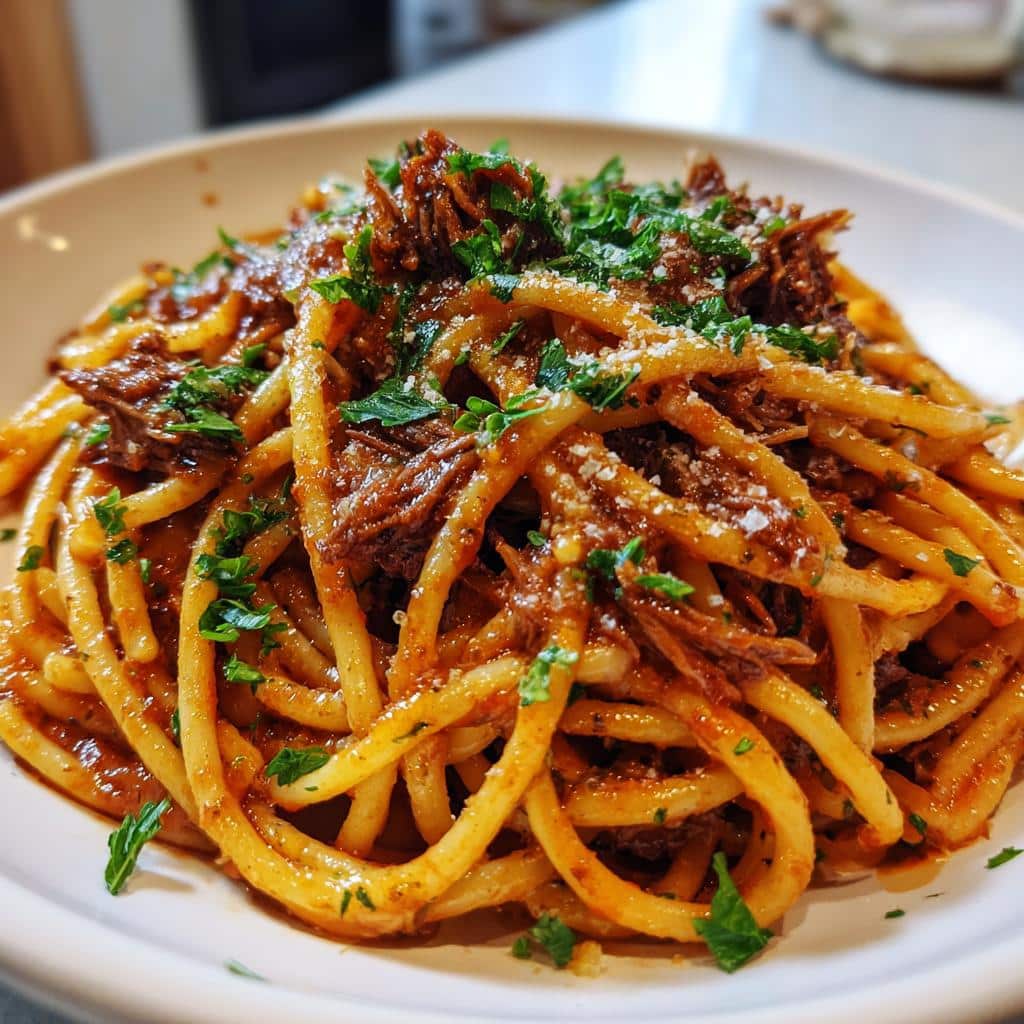 creamy velveeta linguine with italian beef marinara