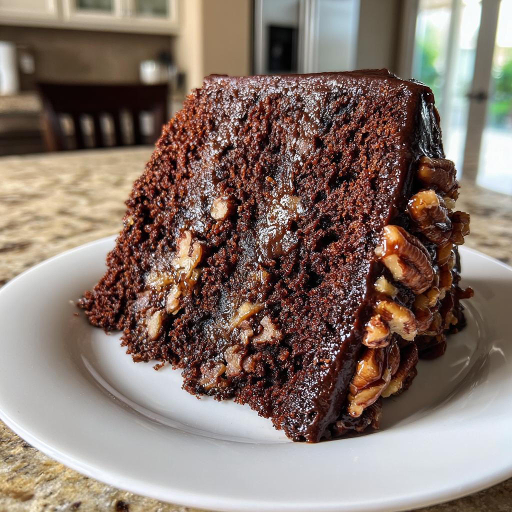 decadent chocolate pecan cake - detail 1