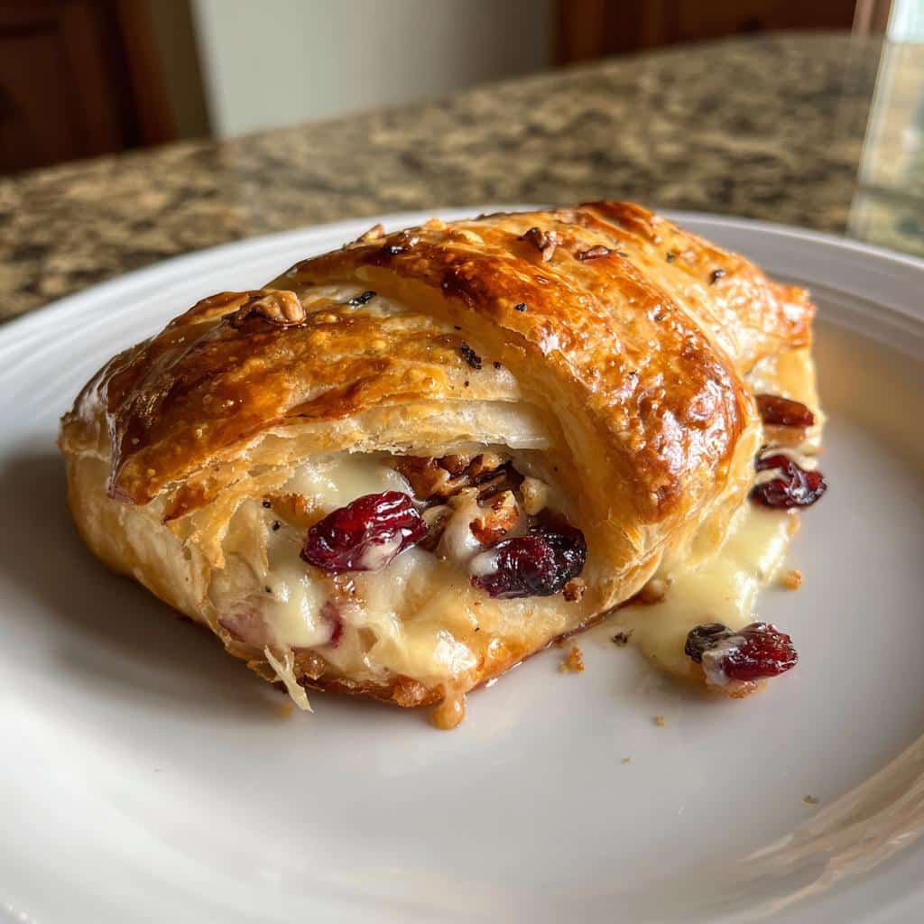 easy cranberry pecan brie wrapped in puff pastry - detail 1