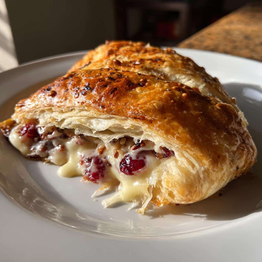 easy cranberry pecan brie wrapped in puff pastry