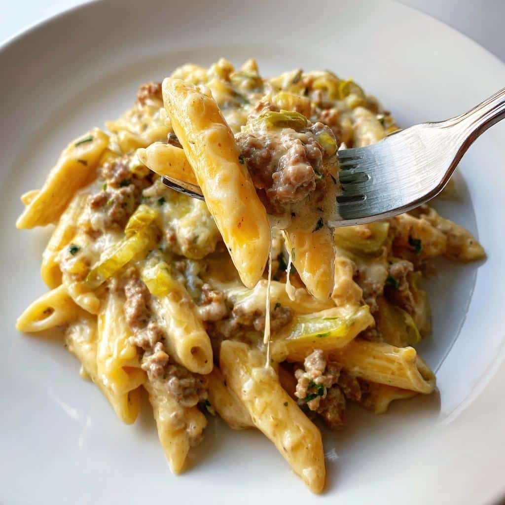 easy loaded cheeseburger alfredo pasta