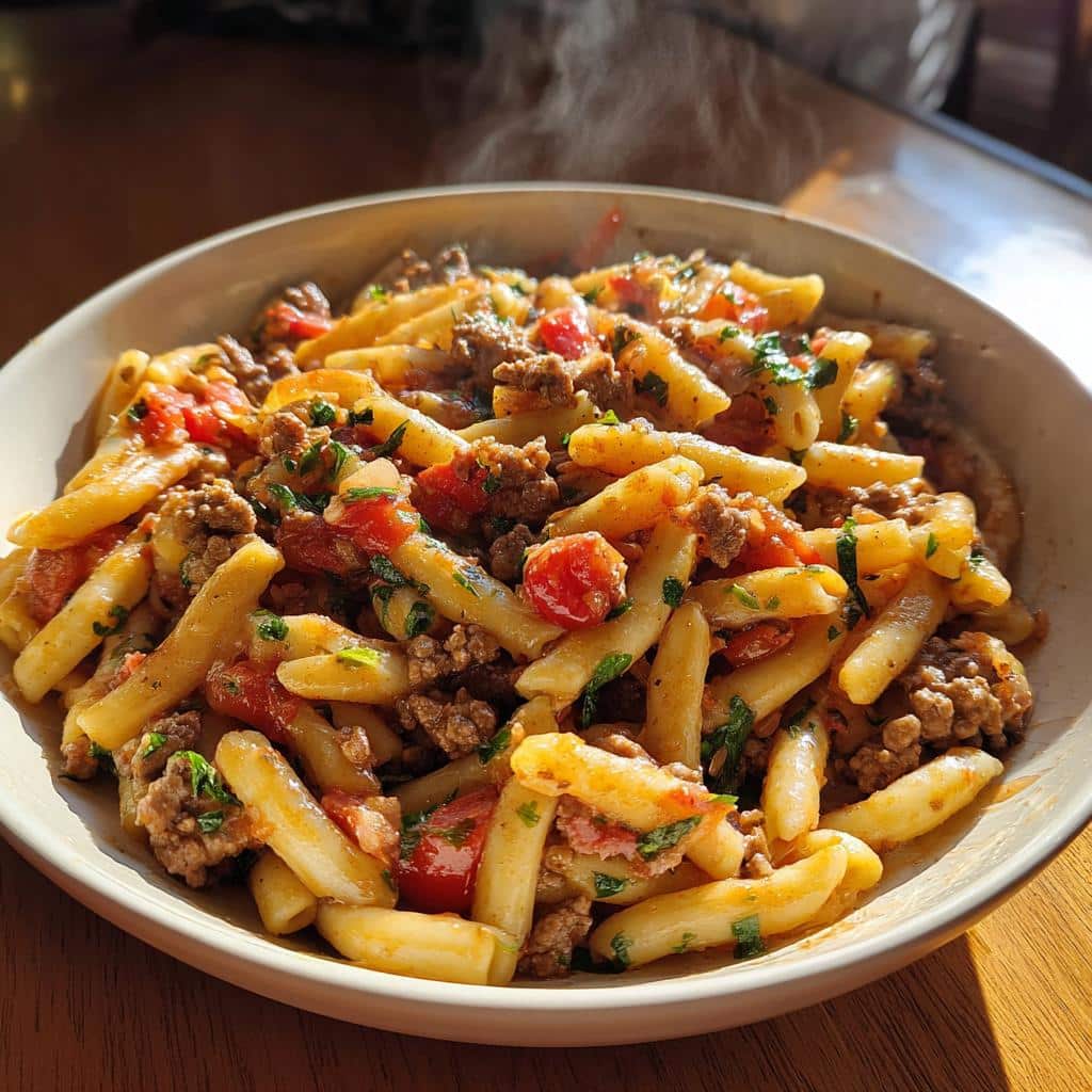one pan healthy ground beef pasta - detail 1