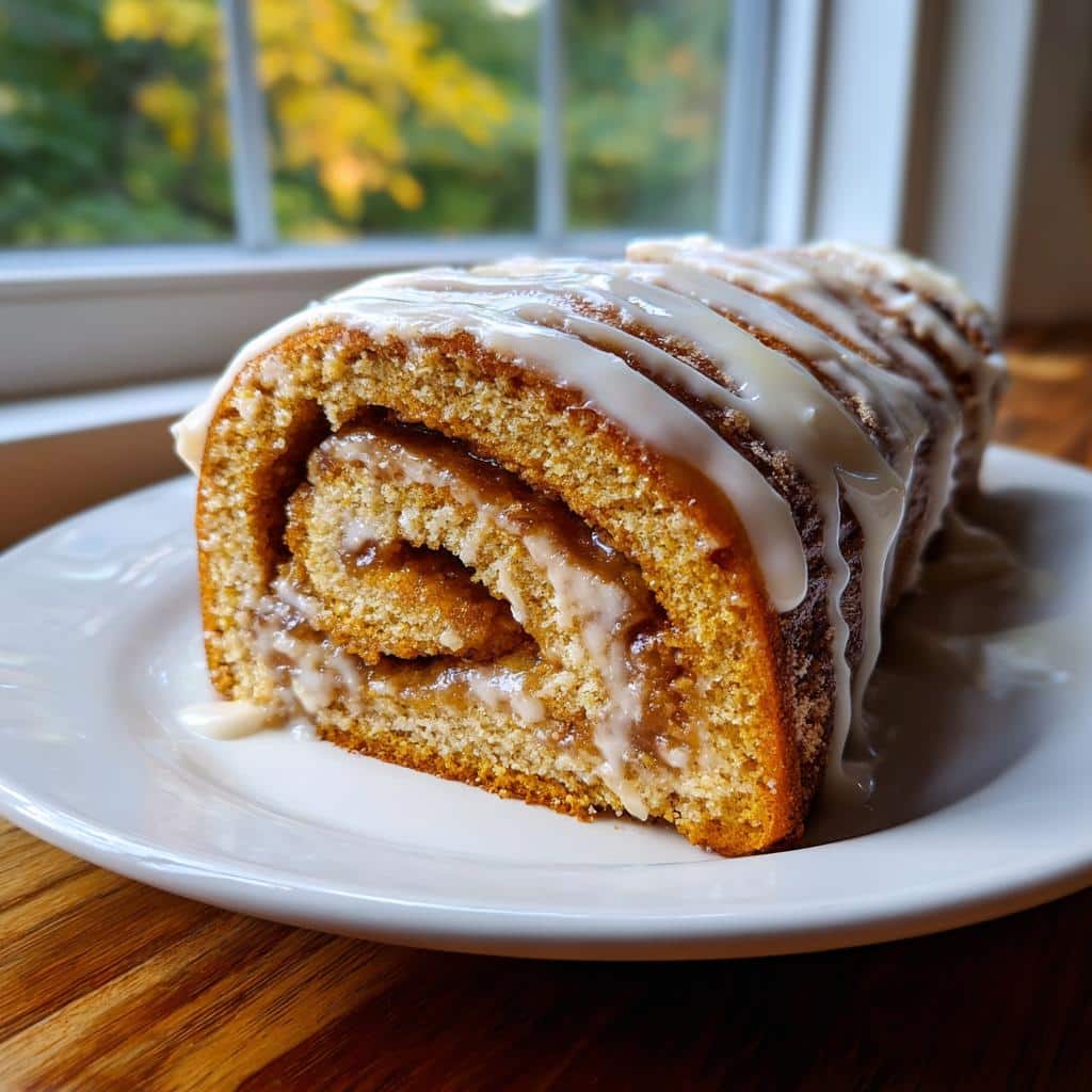 pumpkin caramel spice cake roll with cinnamon glaze
