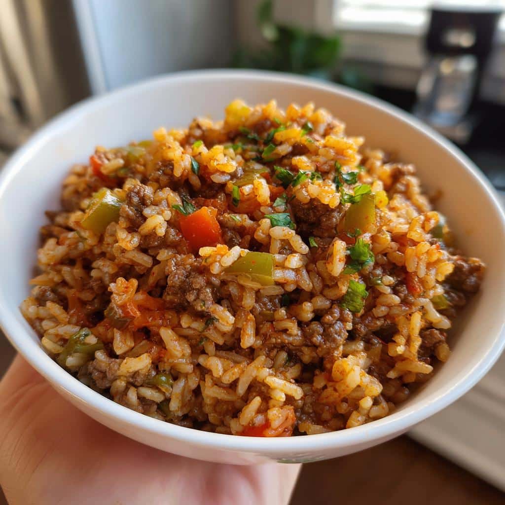 quick and tasty dirty rice with ground beef