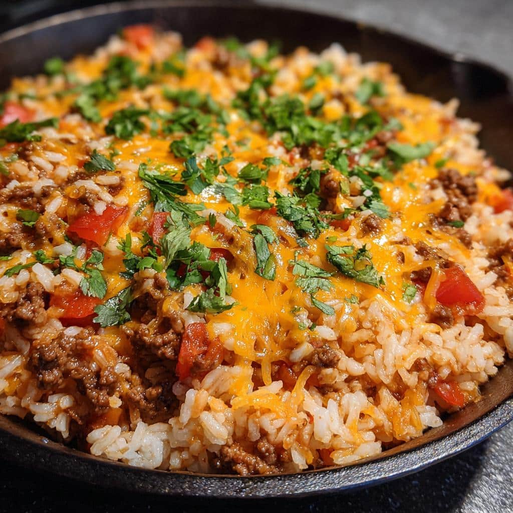 super easy mexican beef and rice skillet