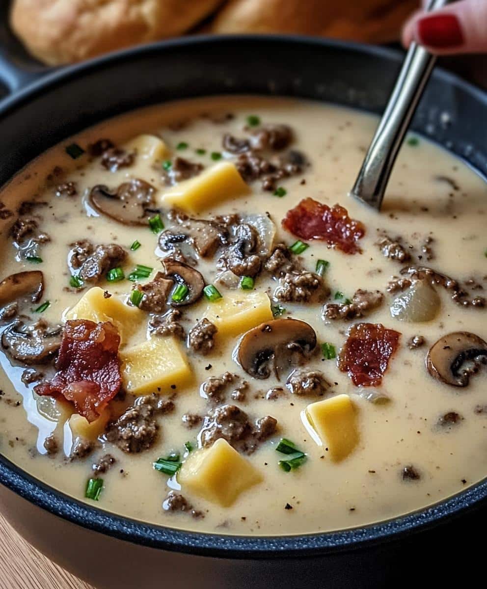 Bacon Mushroom Swiss Cheeseburger Soup - detail 1