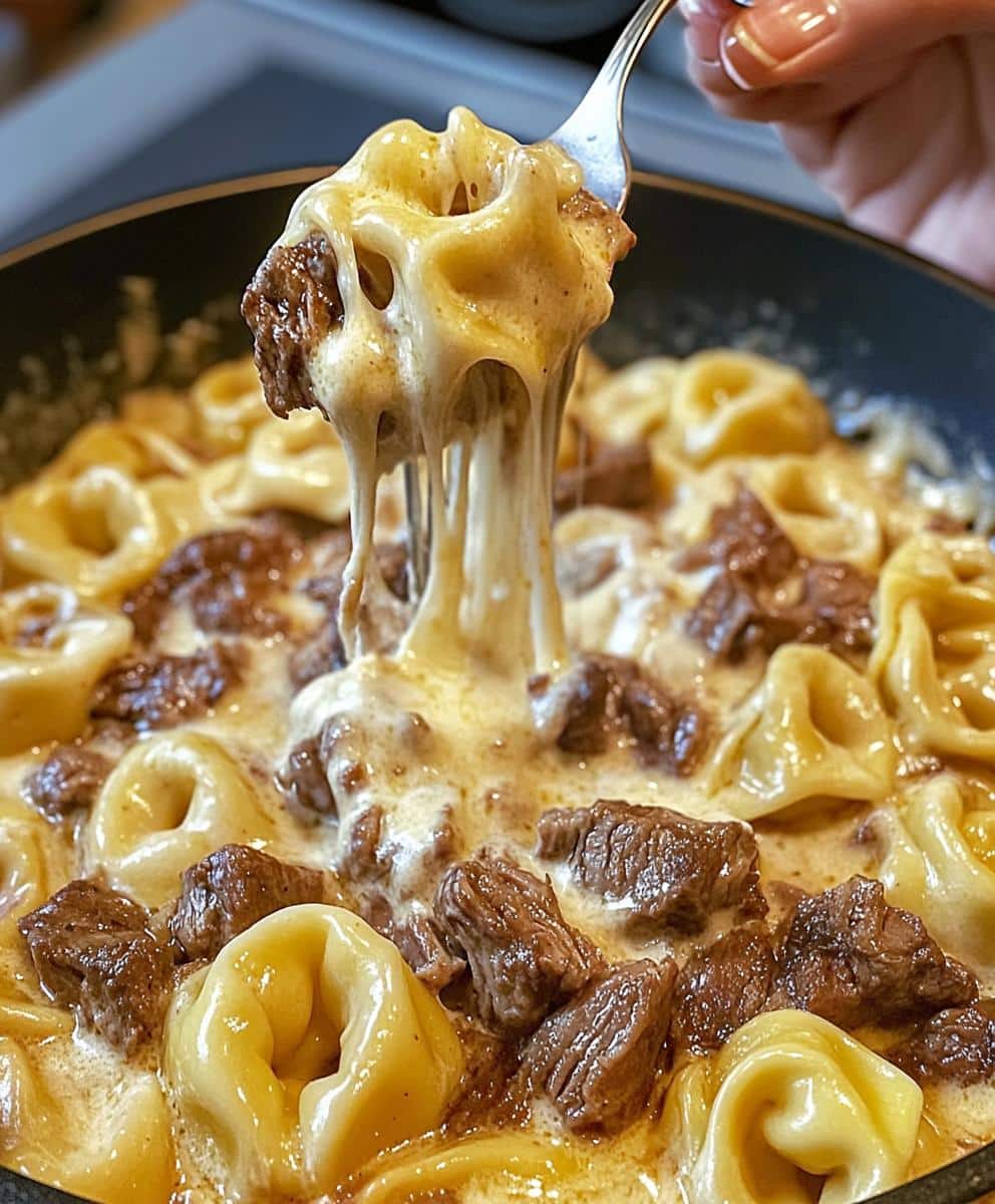 Cheesesteak Tortellini in Rich Provolone Sauce
