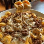 Cheesy Ground Beef Tortellini in Creamy Garlic Herb Parmesan Sauce