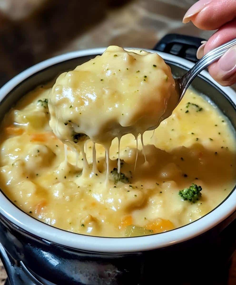 Broccoli Cheddar Chicken and Dumplings Soup - detail 1