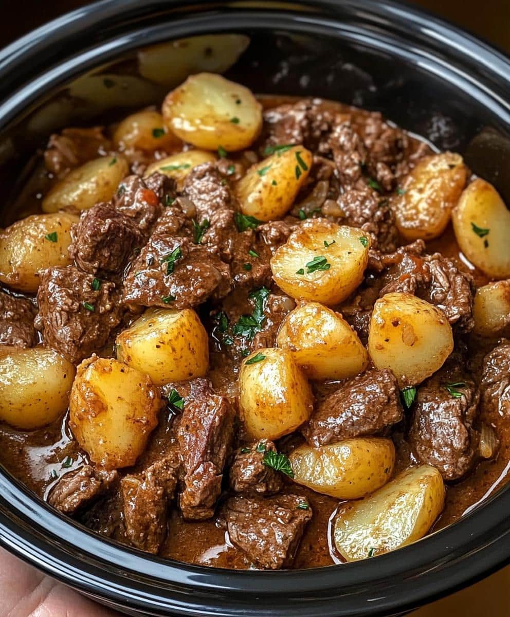 Crockpot Garlic Butter Beef Bites & Potatoes